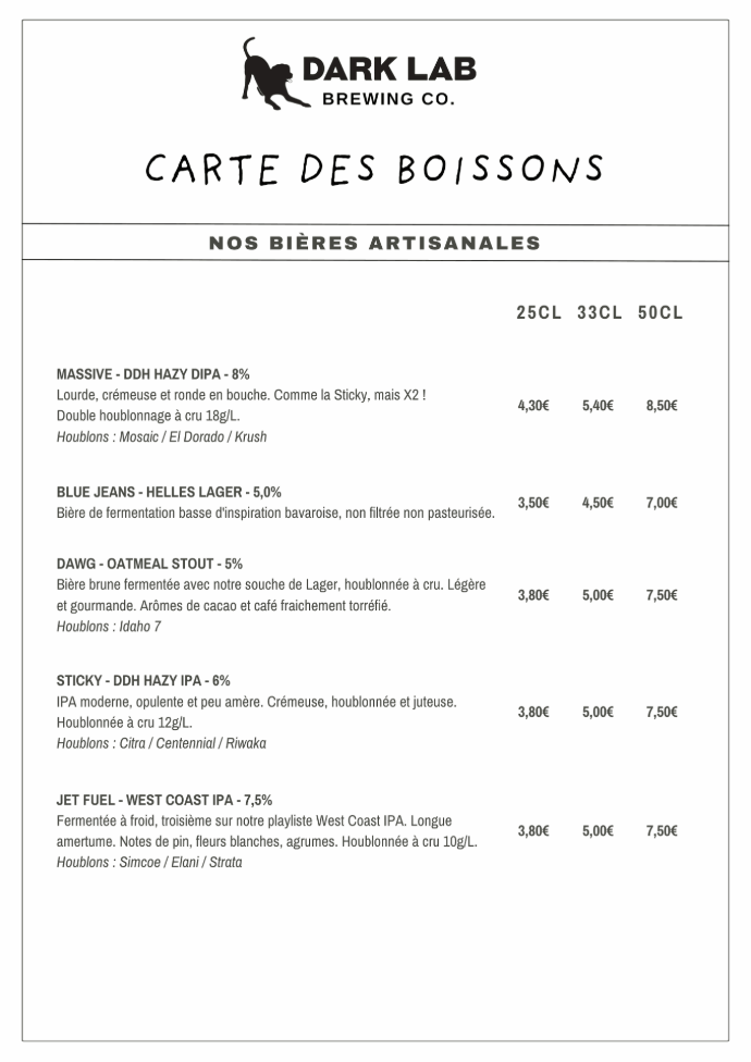 Carte des bières mars2026