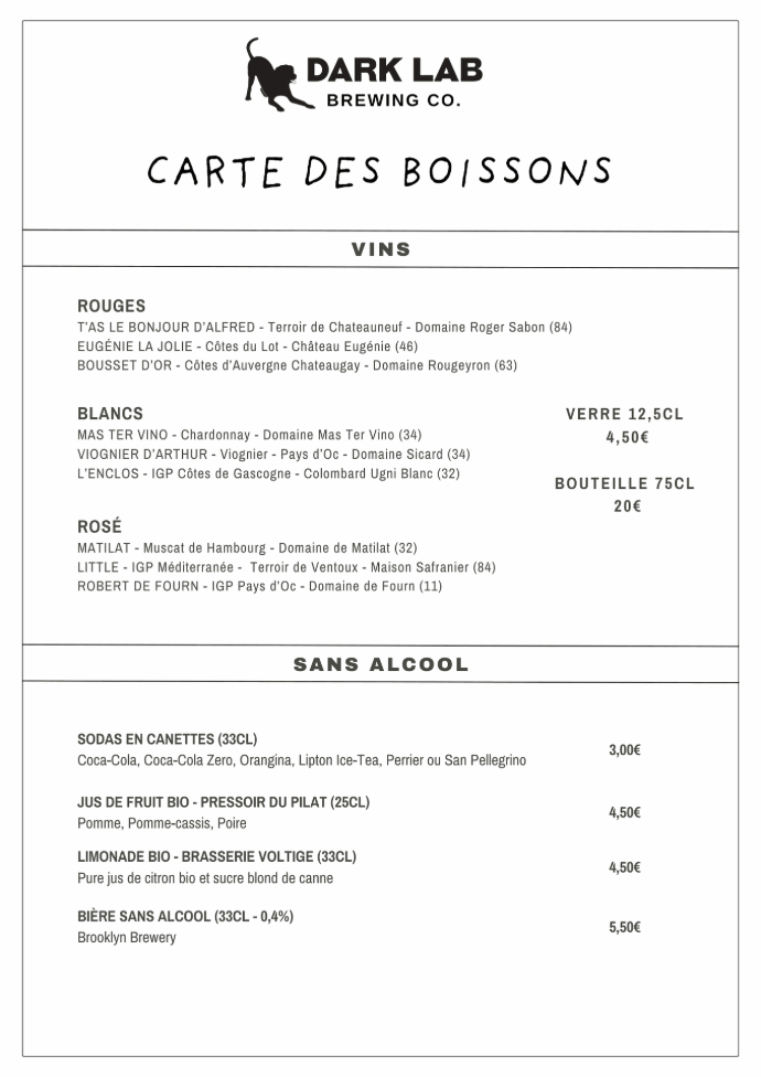 Carte des bières mars2026